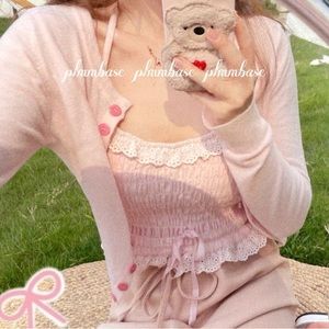 Pastel Pink Japanese Kawaii Style Cottage Balletcore Sweater Cardigan Top